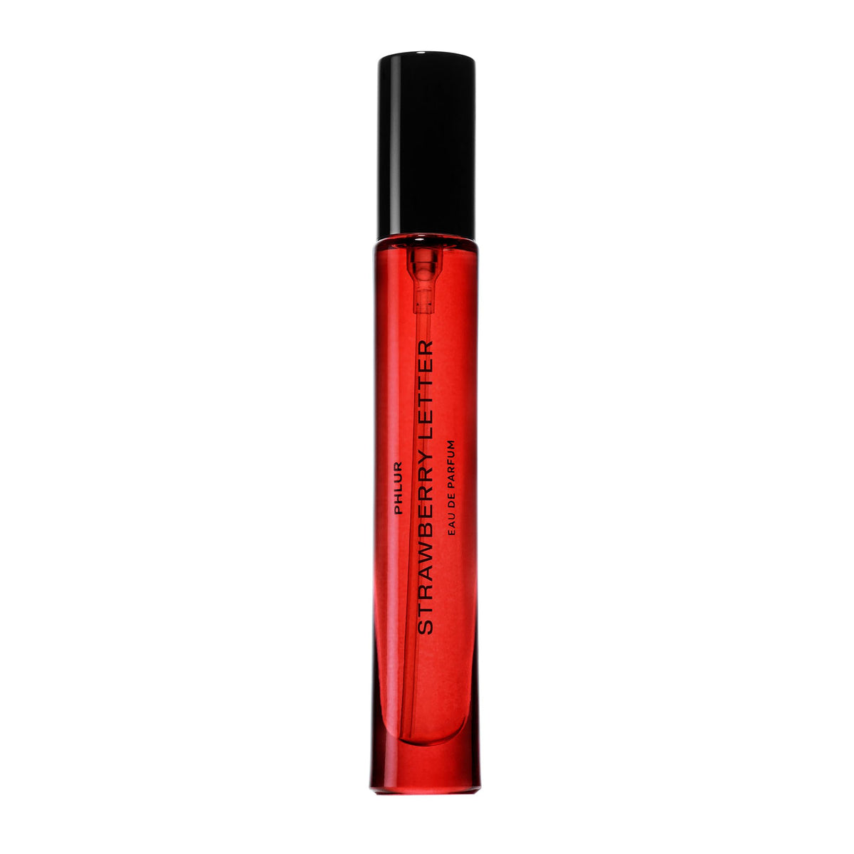 PHLUR Strawberry Letter travel-size bottle front, easy to carry for on-the-go fragrance.