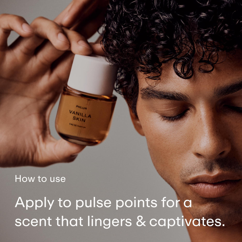 PHLUR Vanilla Skin base notes of vanilla and sandalwood for warm depth.