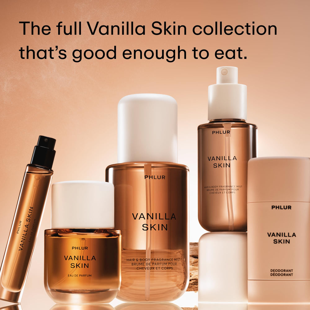 PHLUR Vanilla Skin packaging and travel box shows compact, premium design