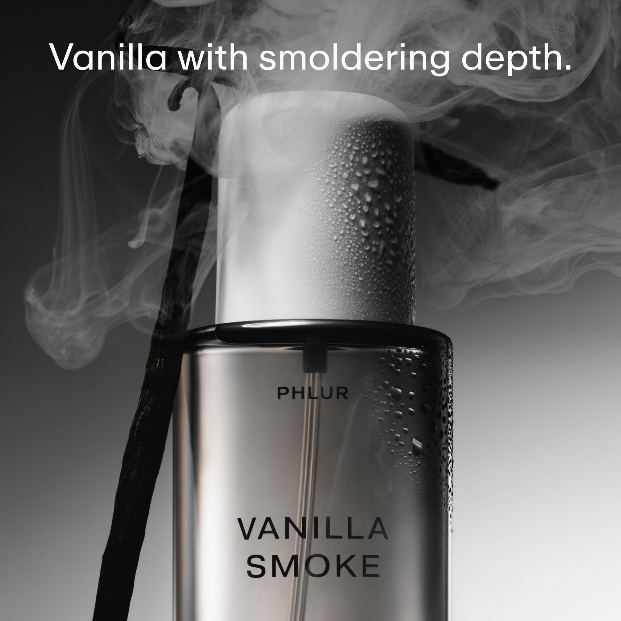 PHLUR Vanilla Smoke Body Mist spray application showing all-over mist for subtle wear.