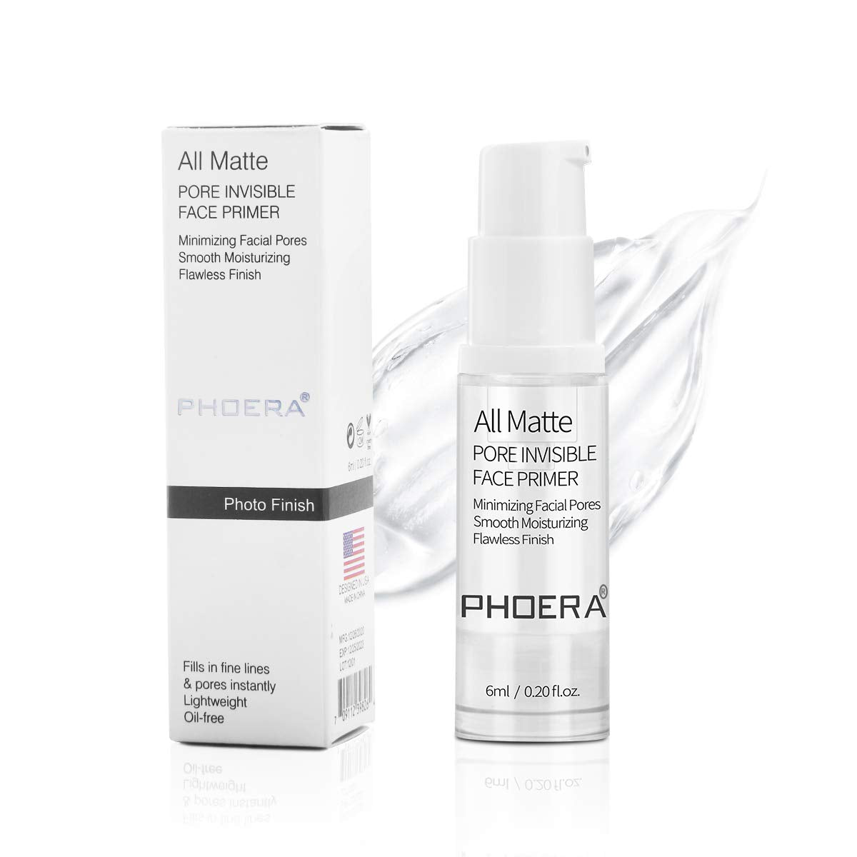 Phoera Primer bottle during application for a smooth, ready base.