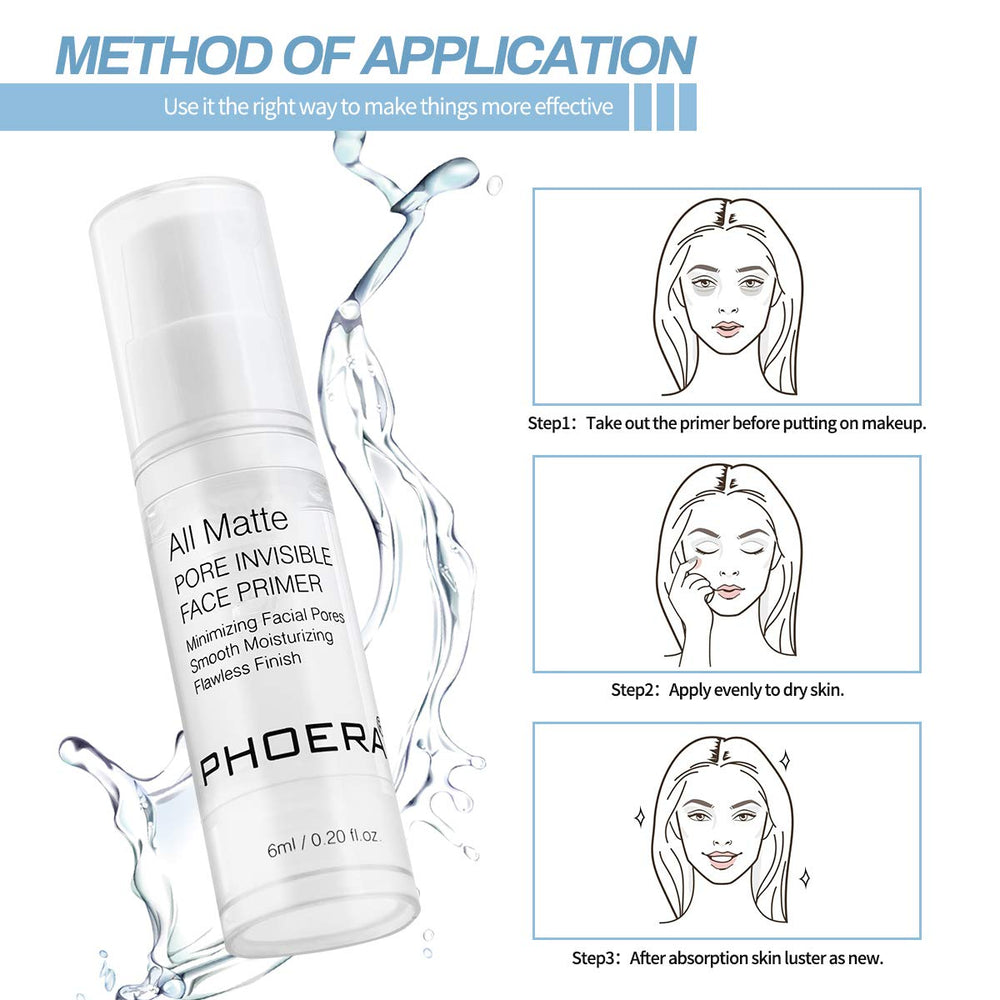 Phoera Primer protective film isolates makeup on the skin for durability.