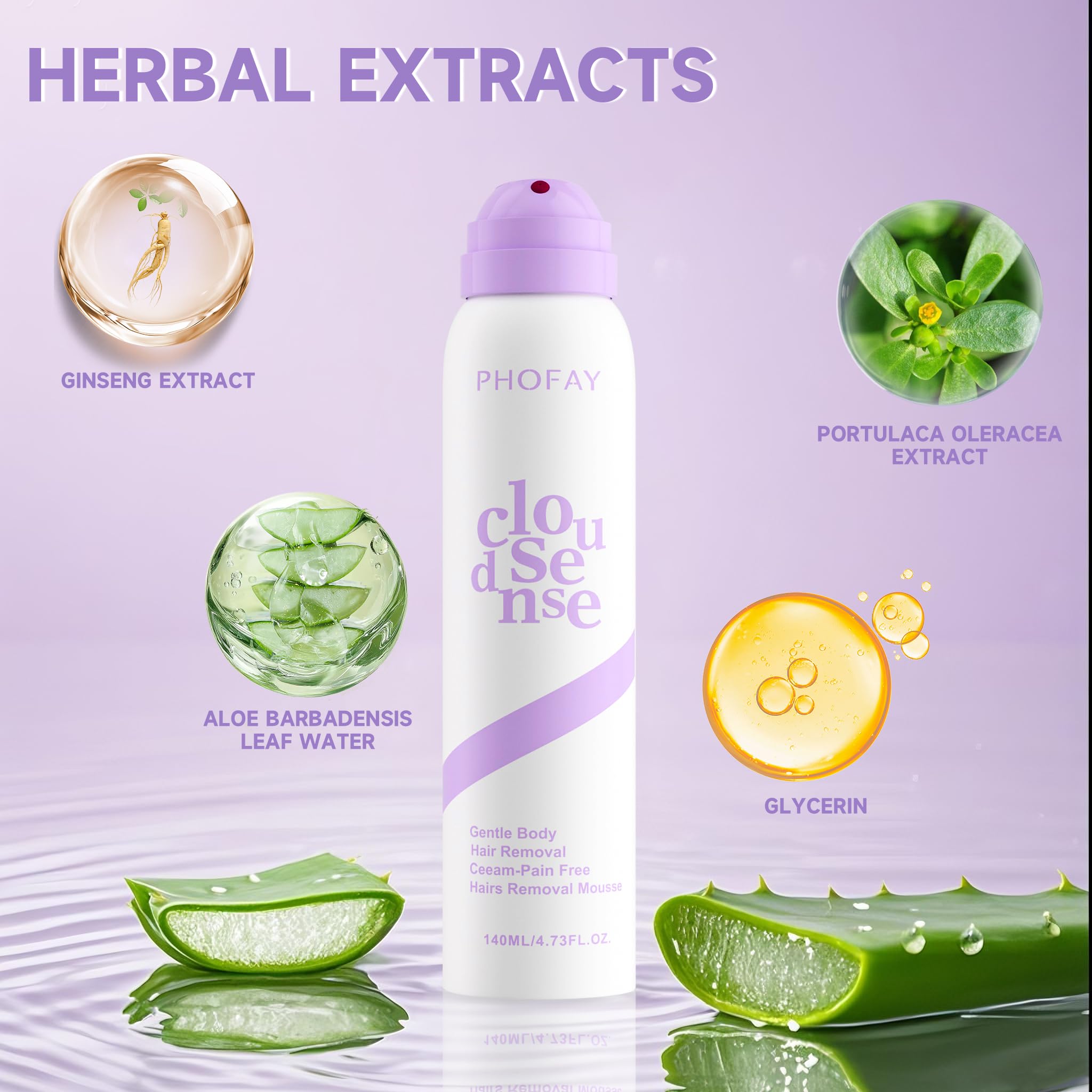 PHOFAY aloe and hyaluronic acid close-up for soothing hydration.
