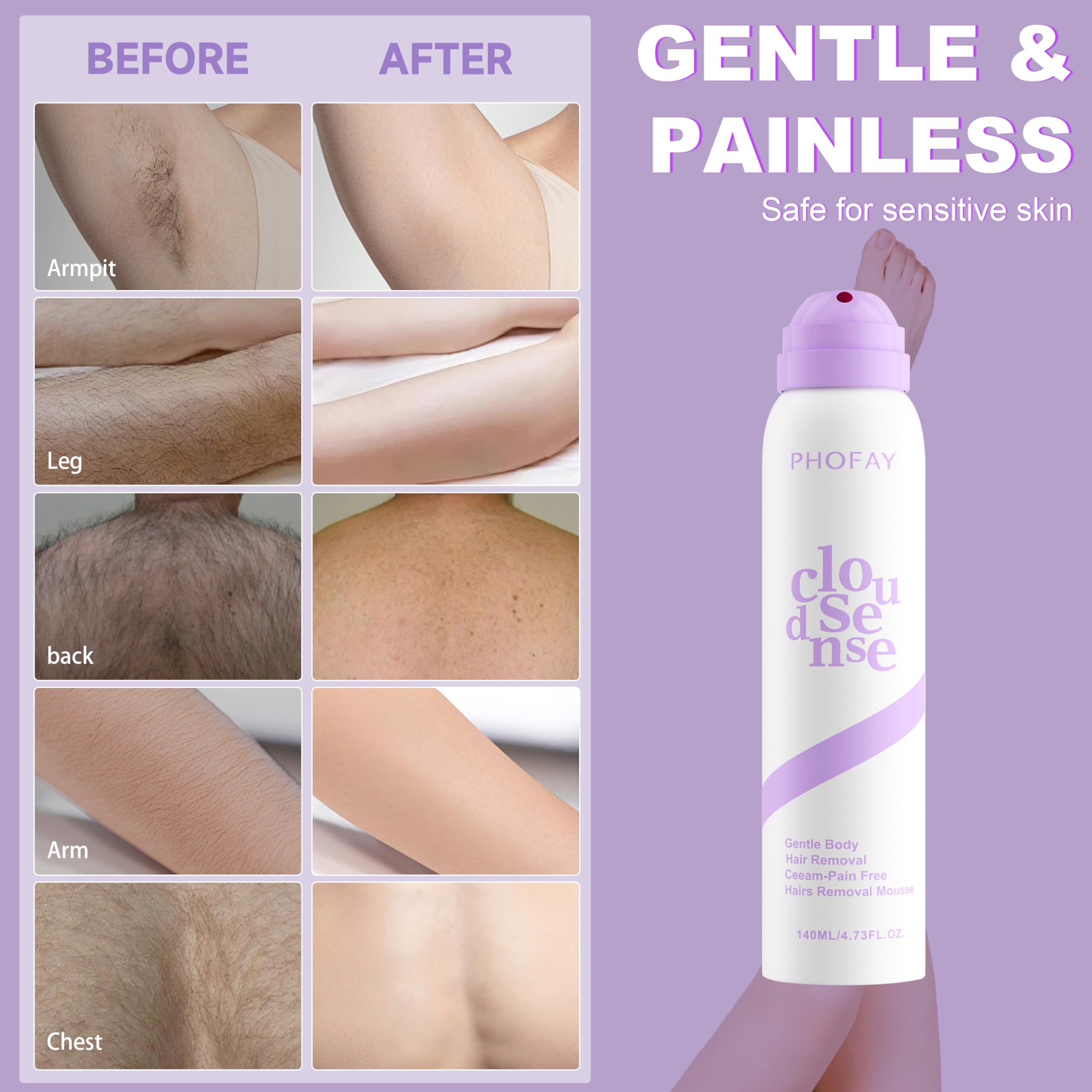PHOFAY hair removal action close-up showing root-softening.