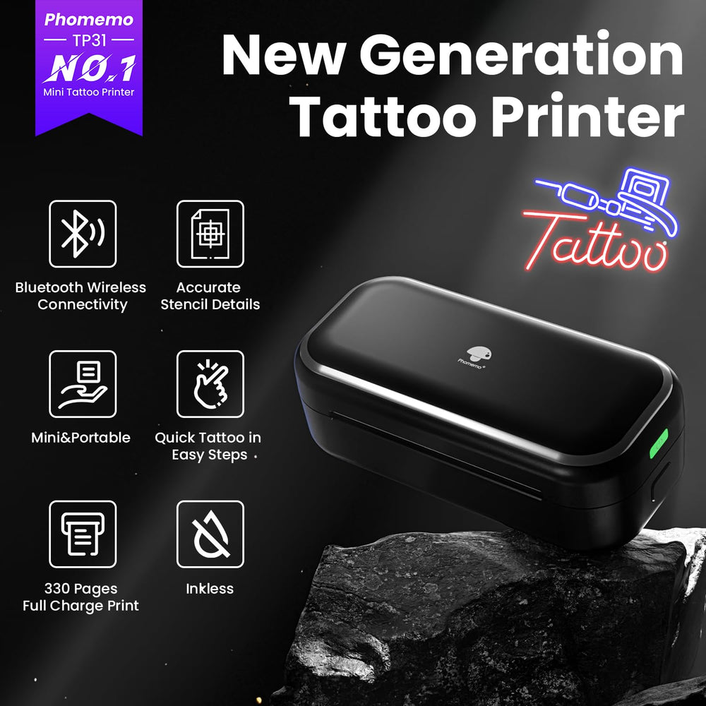 Phomemo TP31 tattoo printer side view highlighting easy operation
