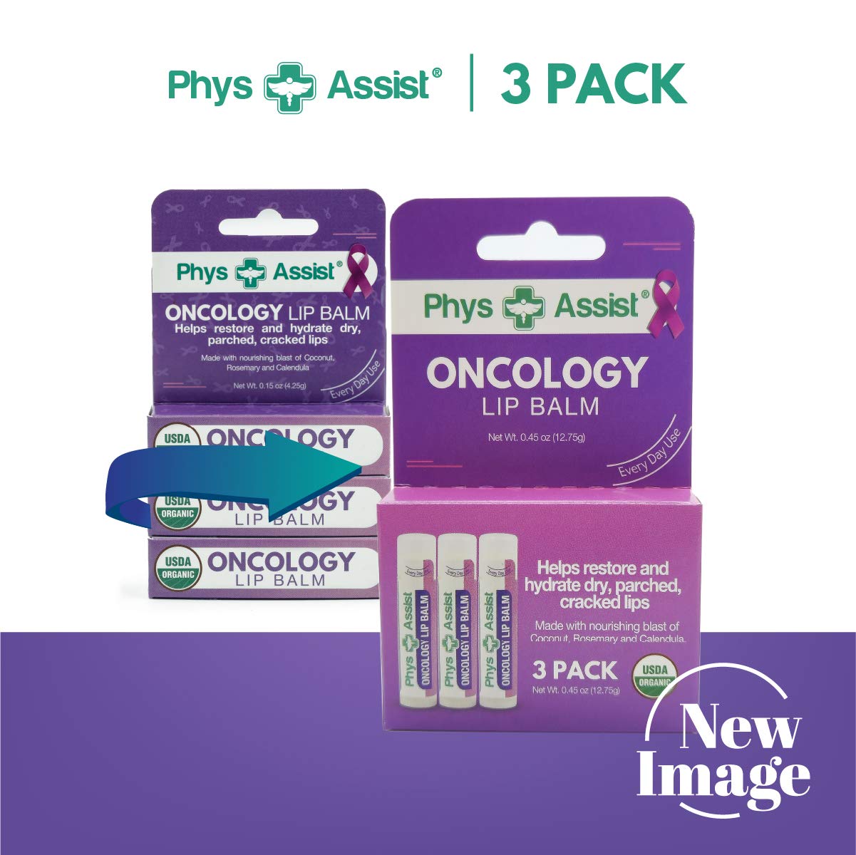 PhysAssist Oncology Lip Balm ingredients closeup highlights coconut and calendula.