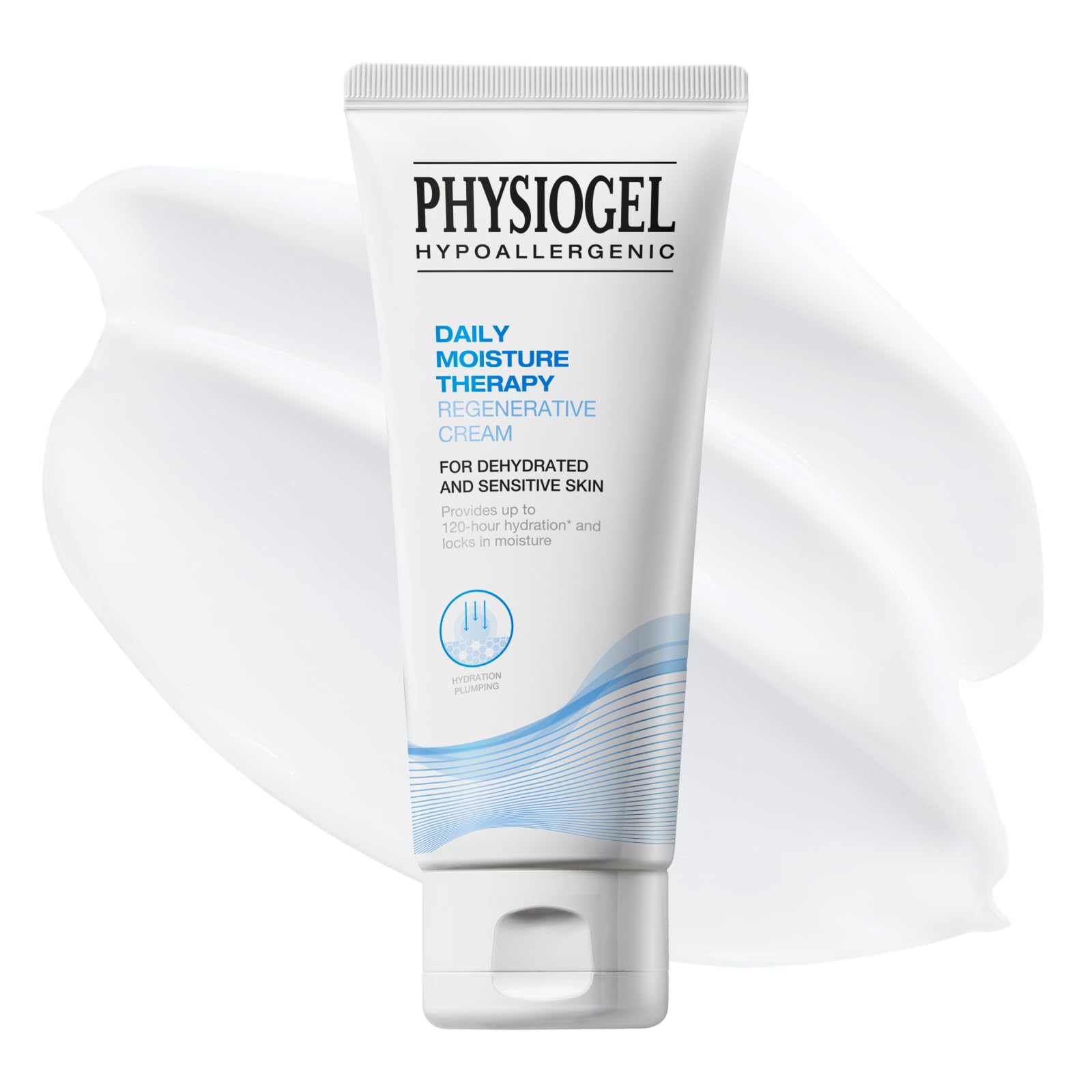 PHYSIOGEL Facial Moisturizer bottle glistens, delivering long-lasting hydration for sensitive skin.