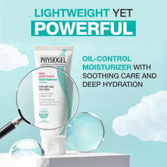 Texture close-up of Physiogel Moisturizer Cream highlighting a non-greasy finish for acne-prone skin.