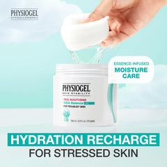 PHYSIOGEL Red Soothing Cica Balance Pad – plain side delivers toner hydration for calm skin.