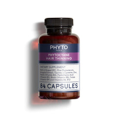 PHYTOCYANE bottle front view highlighting vegan, allergen-free formula for hair support.