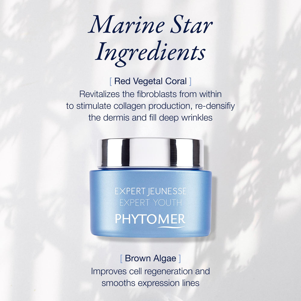 Phytomer Expert Youth Wrinkle Cream application guide for morning and night use.