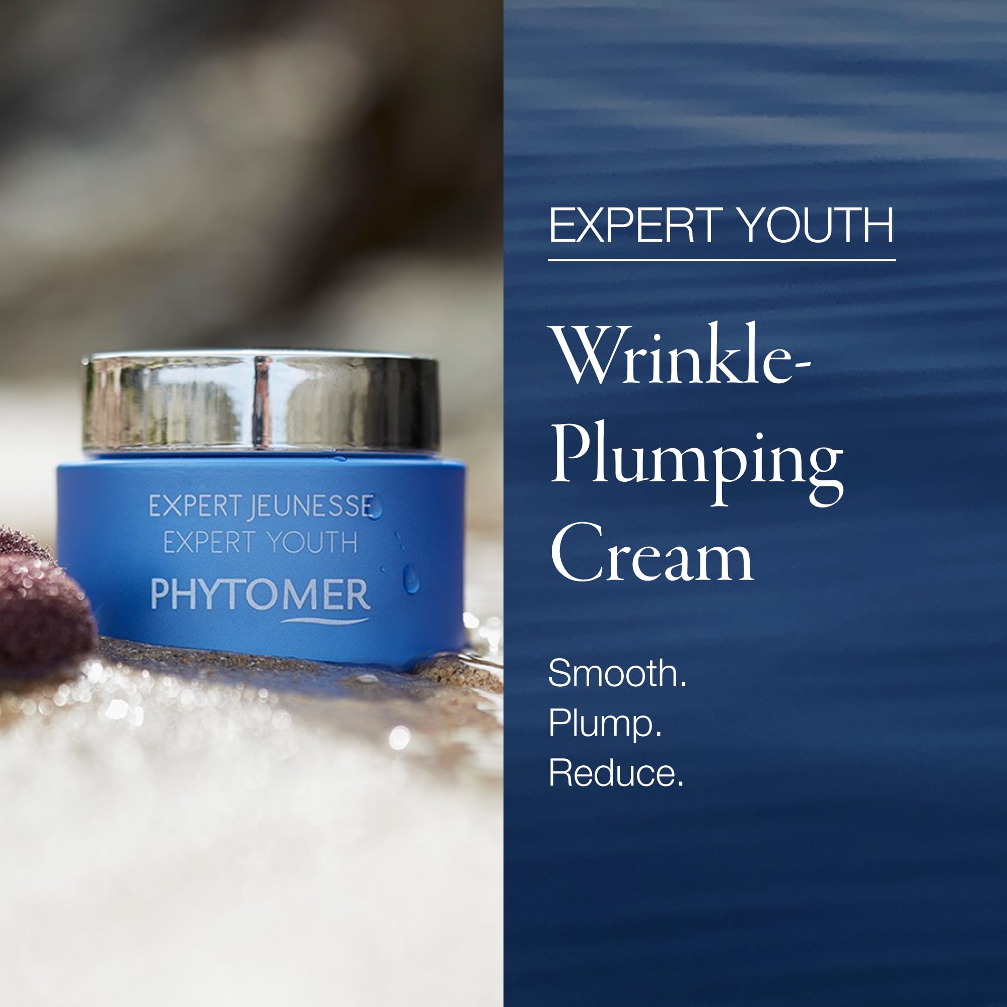 Phytomer Expert Youth Wrinkle Cream bottle close-up shows luxurious texture.