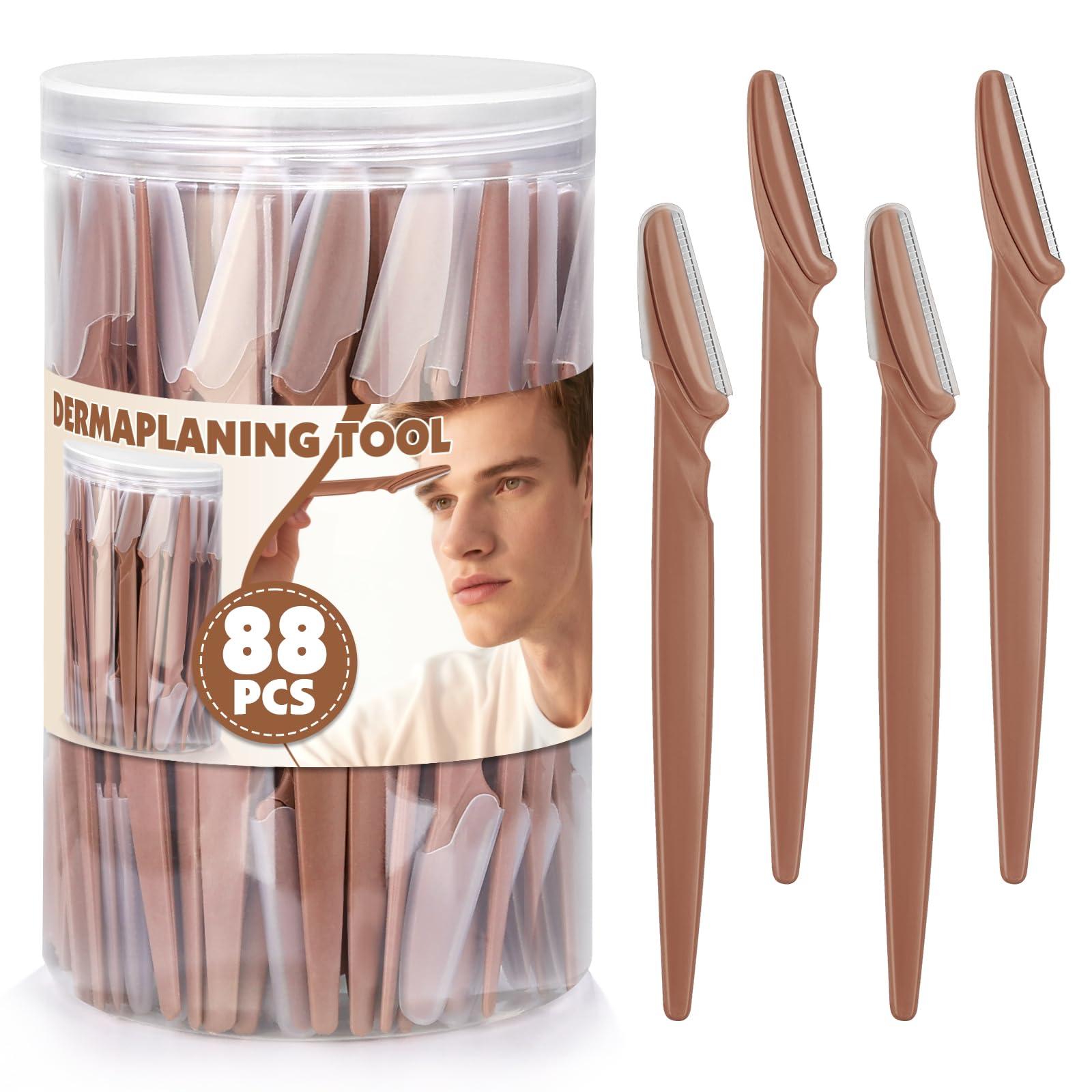 Phyyixs 88-pack eyebrow razors in a reusable jar for easy access and organization.