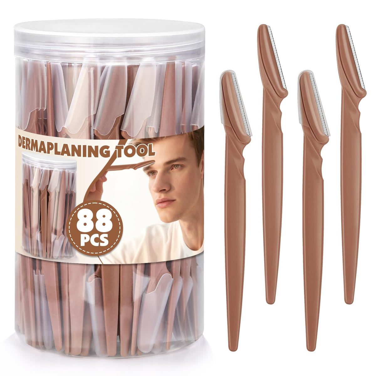 Phyyixs 88-pack eyebrow razors in a reusable jar for easy access and organization.