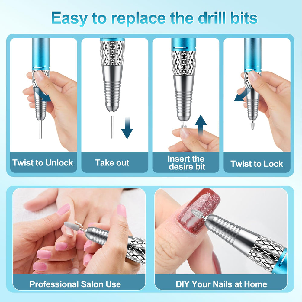 PICKBEAU Nail drill's compact aluminum body with low-heat operation