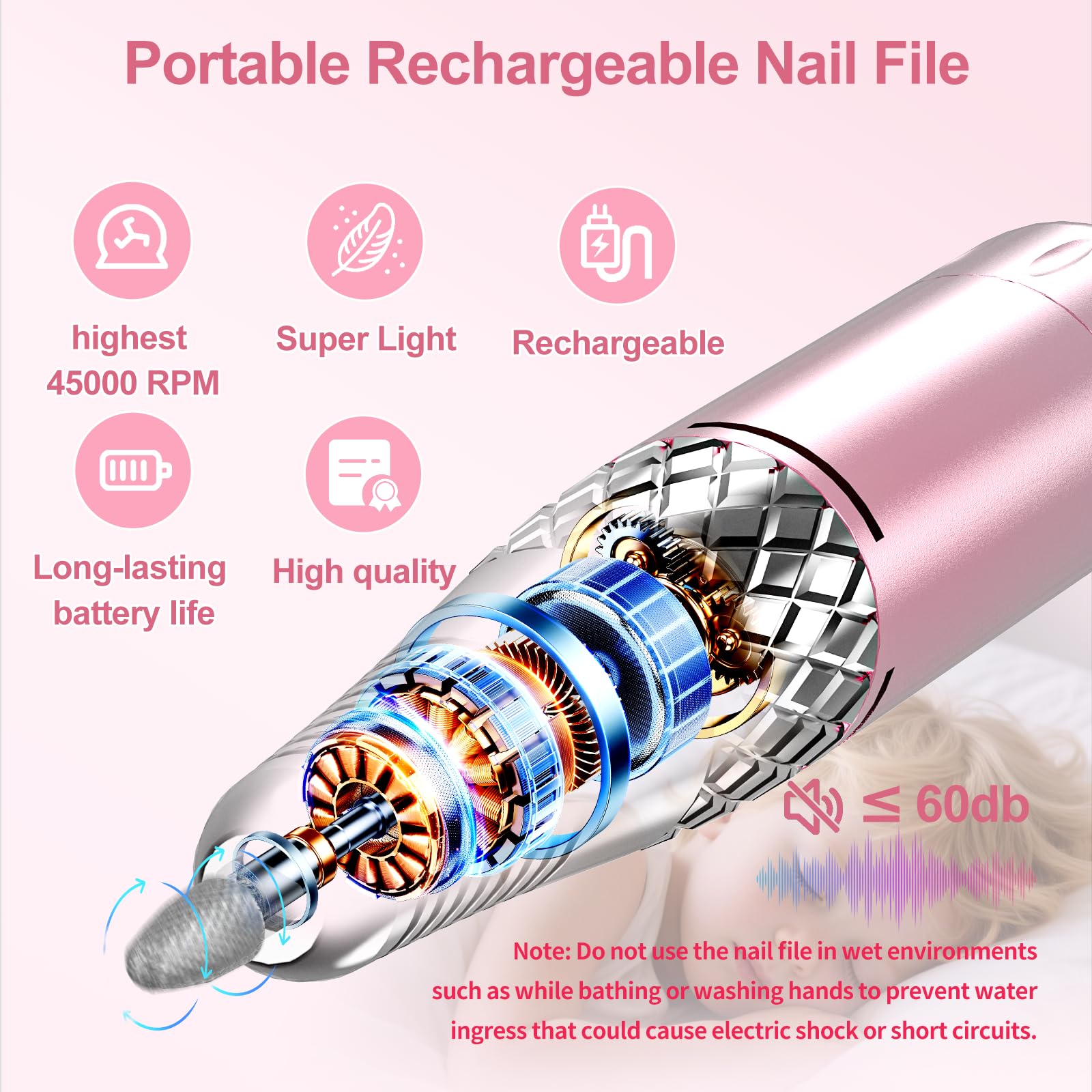 PICKBEAU nail drill LCD display shows speed and battery.