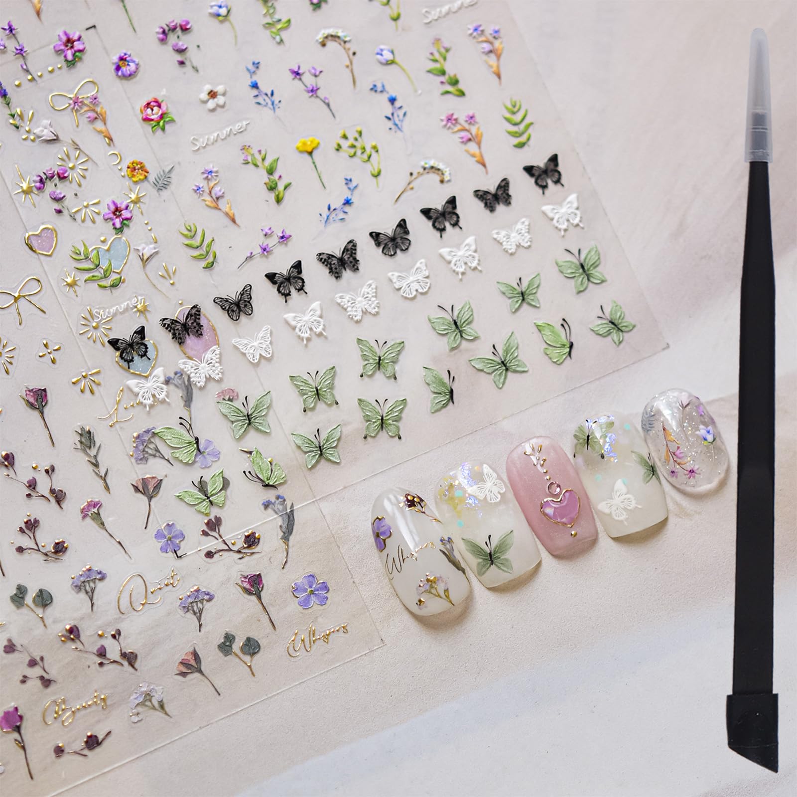 Picksweet Flower Nail Stickers with 5D embossing for realistic floral nail art.