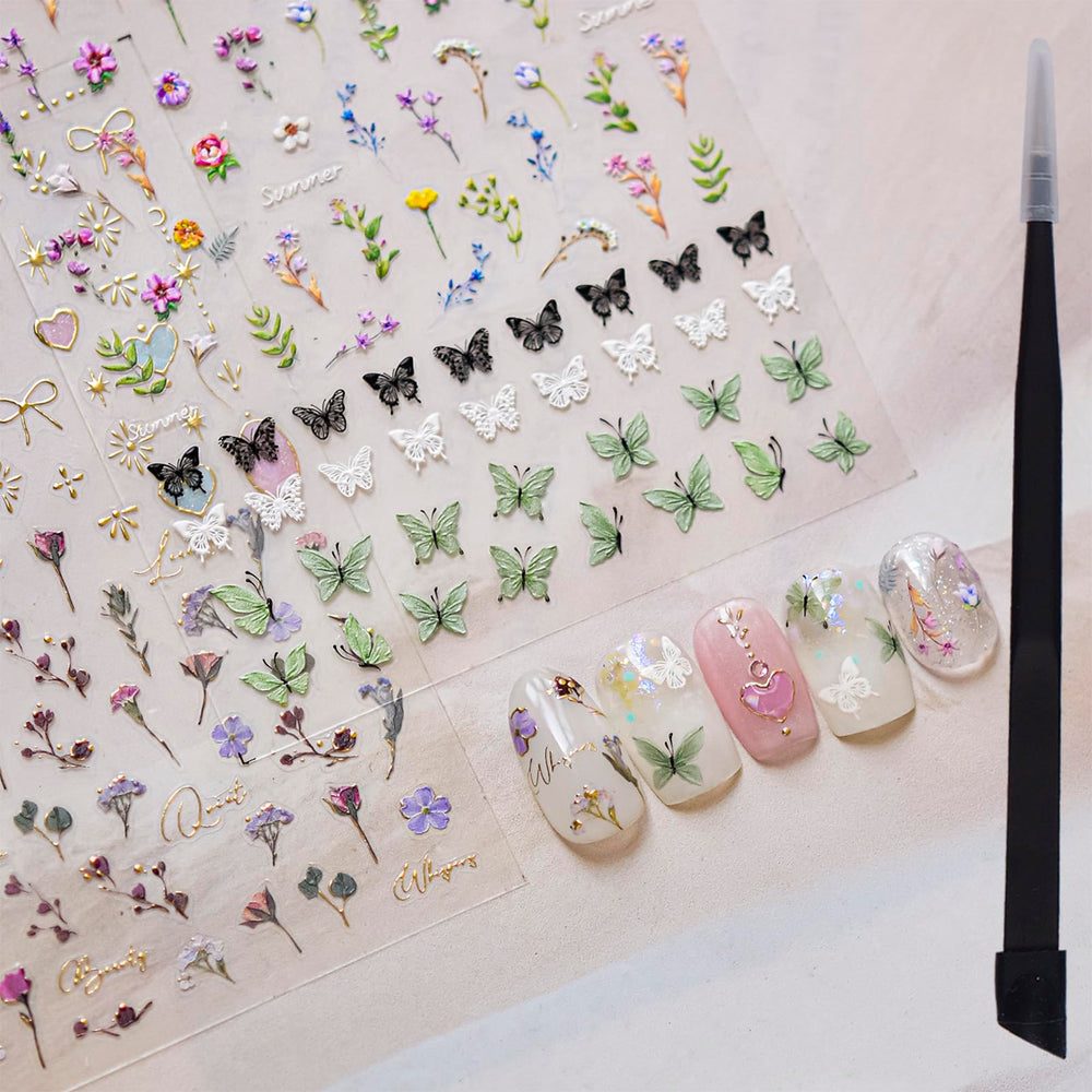 Picksweet Flower Nail Stickers with 5D embossing for realistic floral nail art.