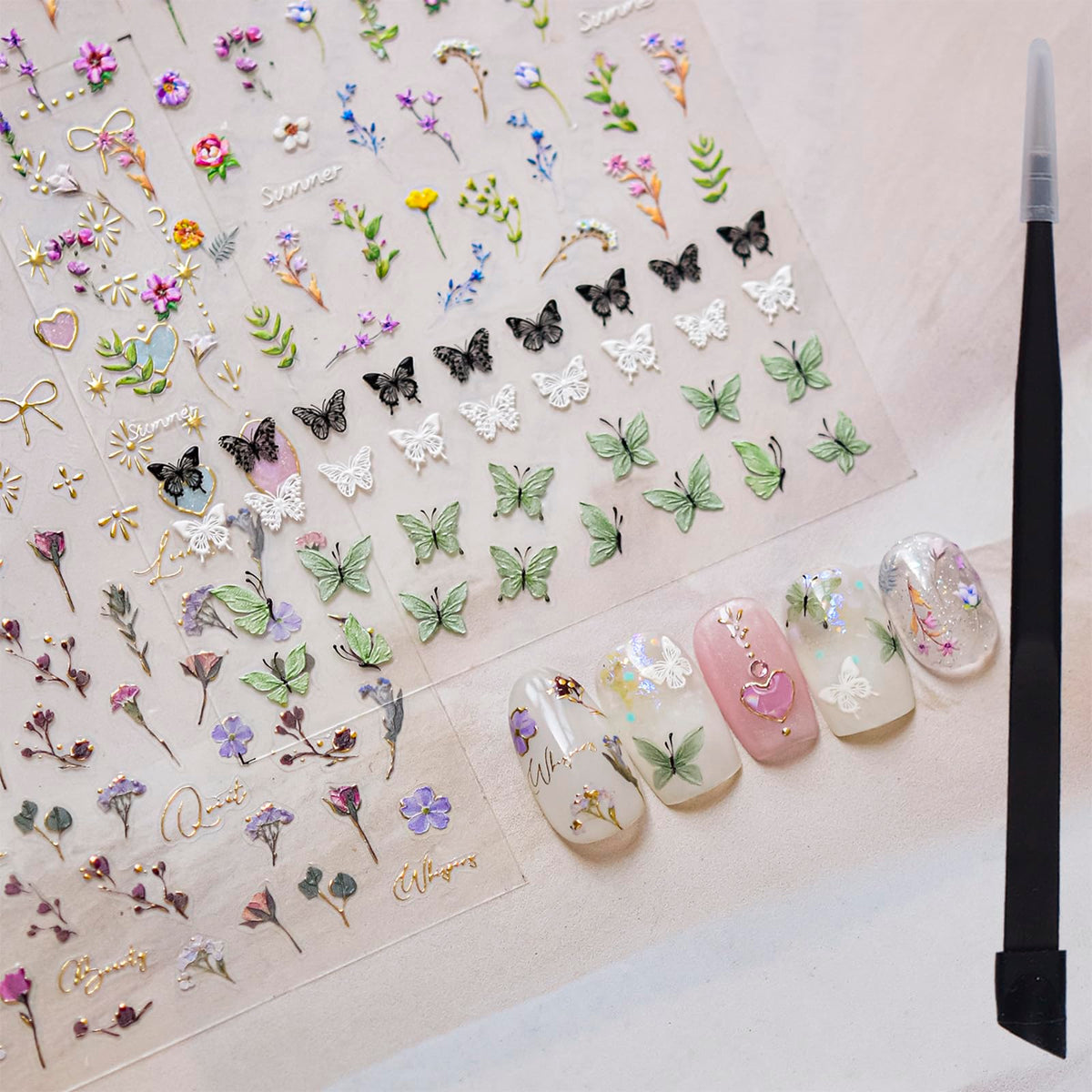 Picksweet Flower Nail Stickers with 5D embossing for realistic floral nail art.