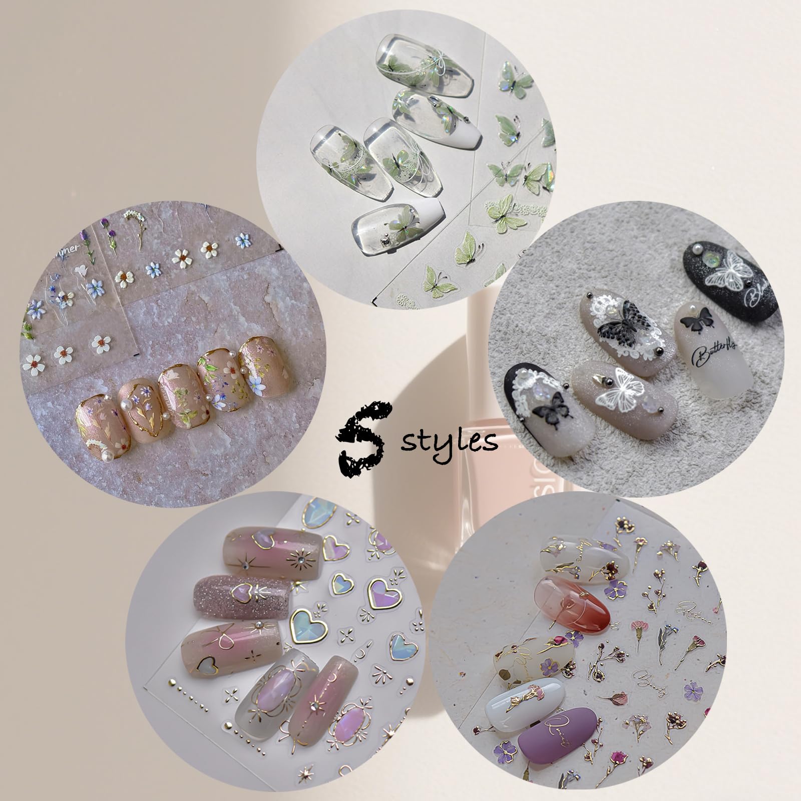 Picksweet wildflower and butterfly designs enhance natural nails with vibrant detail.