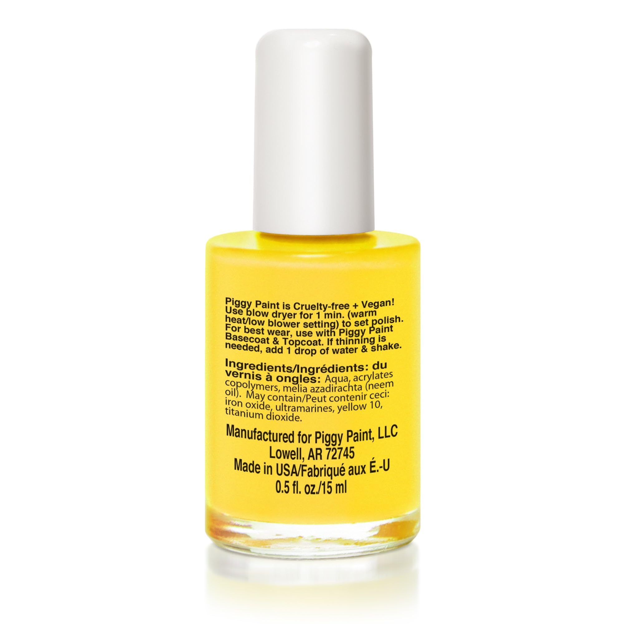 Piggy Paint Bae-Bee Bliss nails swatch showing sunny yellow for playful, long-lasting kid-friendly color.