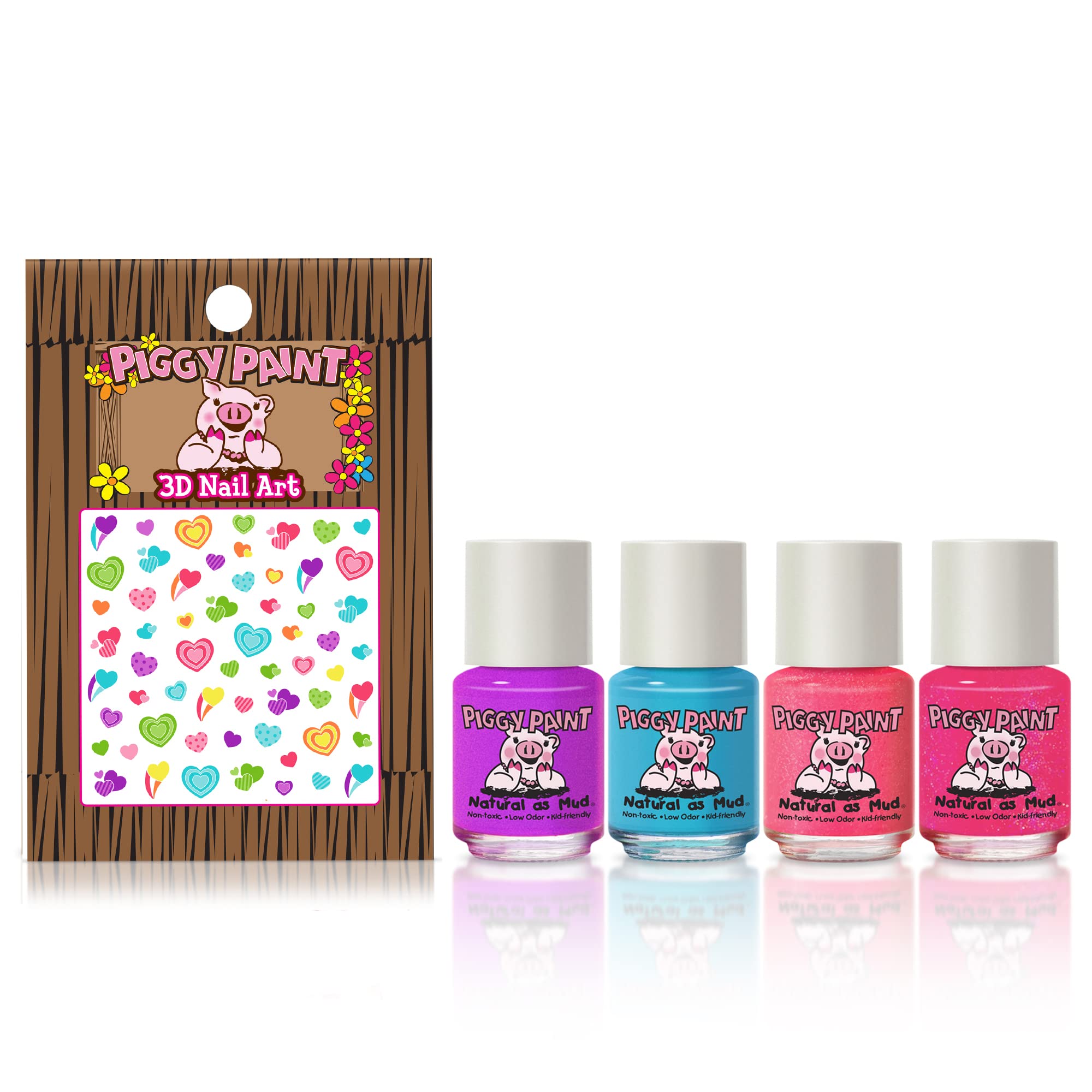 Piggy Paint polishes close-up highlighting vibrant colors and kid-friendly, non-toxic formula