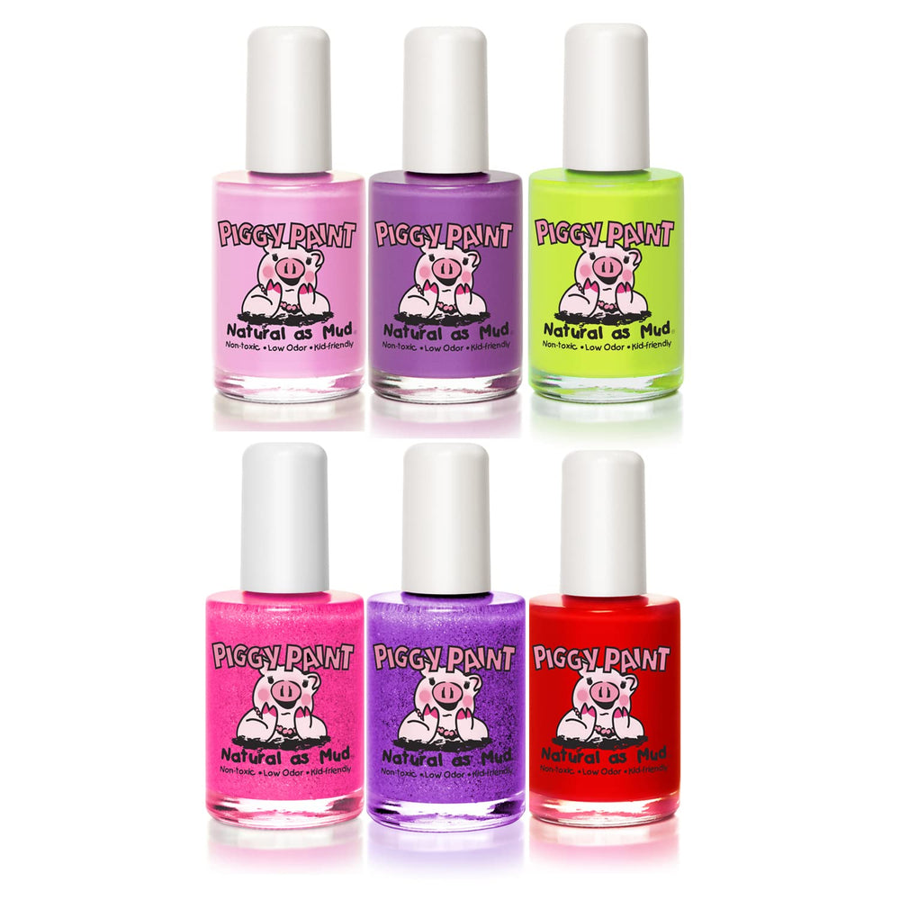 Piggy Paint bottles close-up showing a non-toxic formula