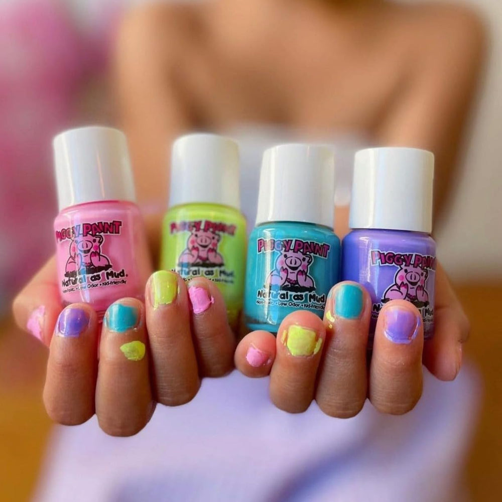 Piggy Paint Shine Topcoat adds lasting shine and protection.