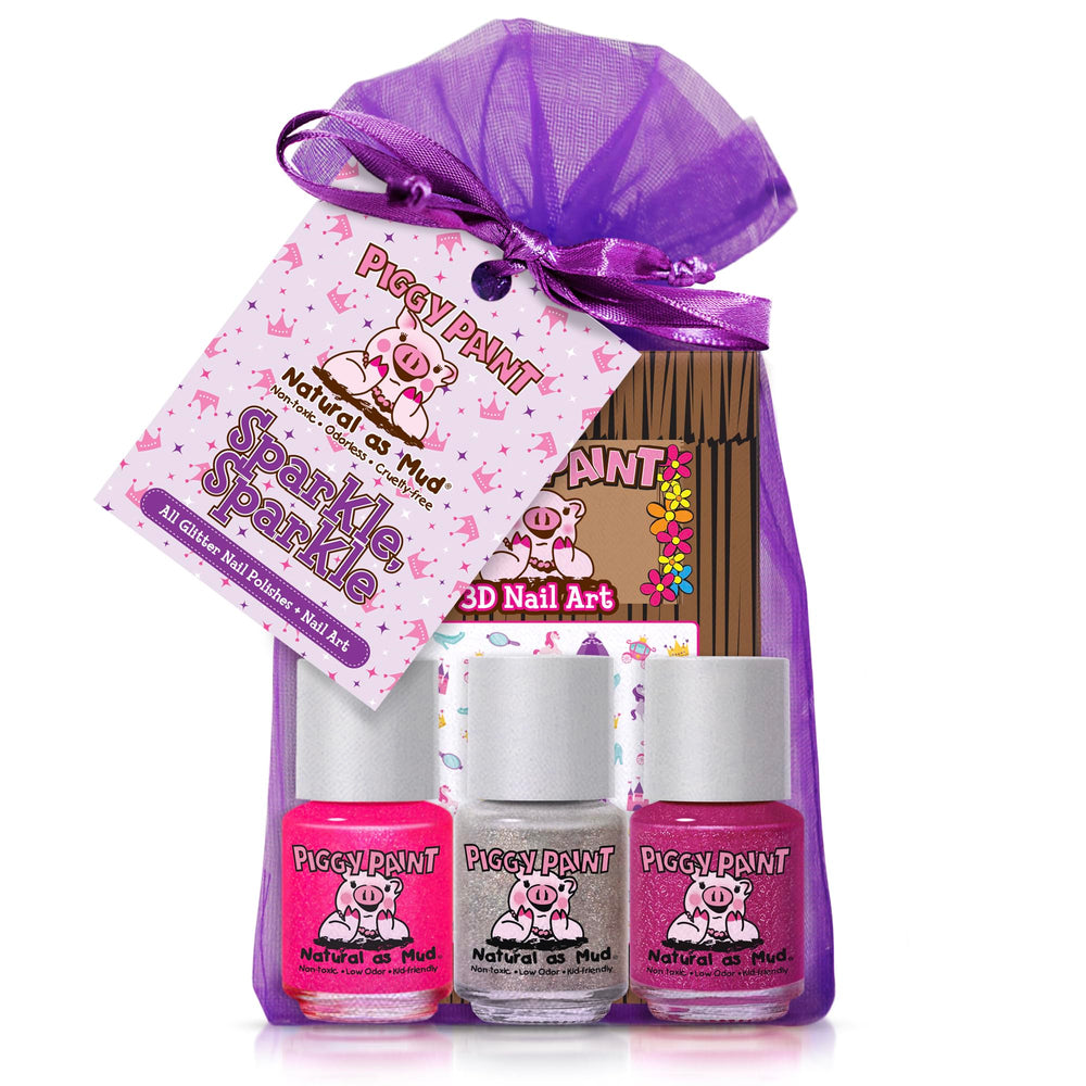 Piggy Paint Sparkle Sparkle Gift Set with glitter polishes for kids' nails.