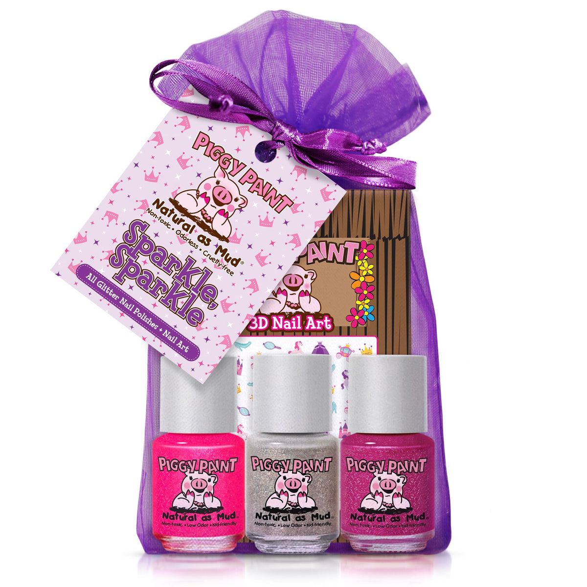 Piggy Paint Sparkle Sparkle Gift Set with glitter polishes for kids' nails.