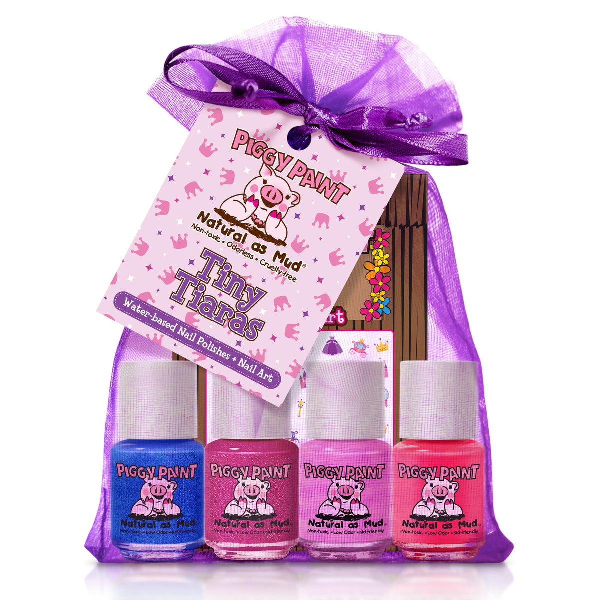 Piggy Paint Tiny Tiaras four-polish bundle for safe kids manicures.