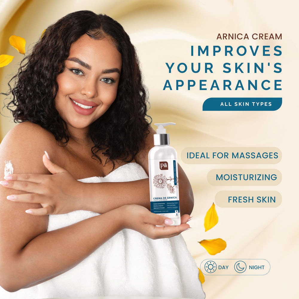 Pili Natural Arnica Cream being applied to the face for gentle moisture
