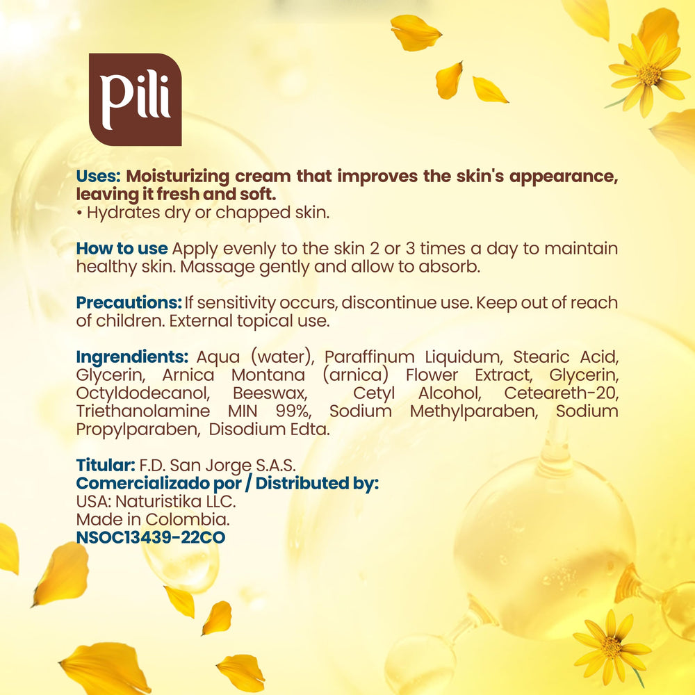 Pili Natural Arnica Cream product label highlighting arnica extract