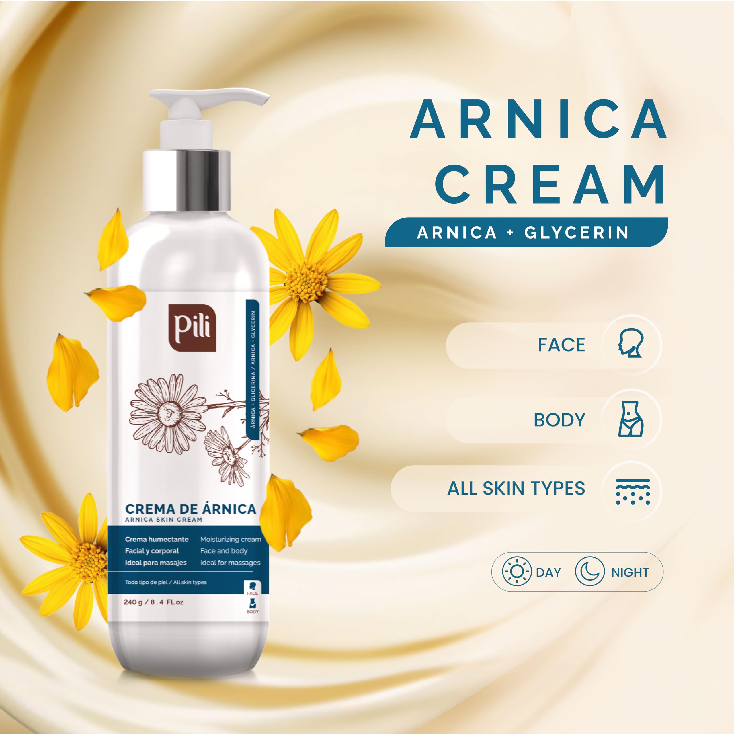 Pili Natural Arnica Cream unscented packaging on shelf