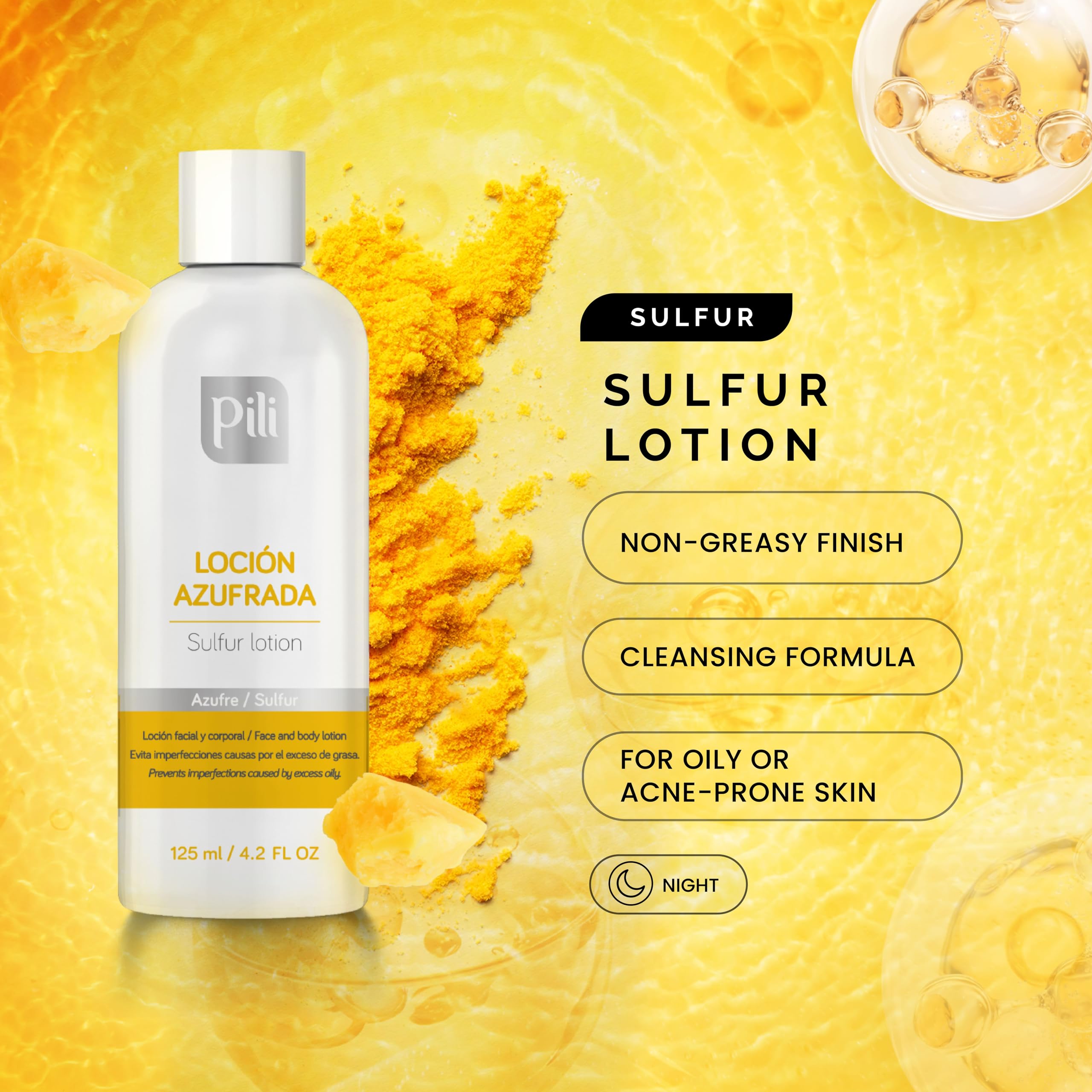 Pili Natural Pili Sulfur Lotion packaging highlights per-pack size.