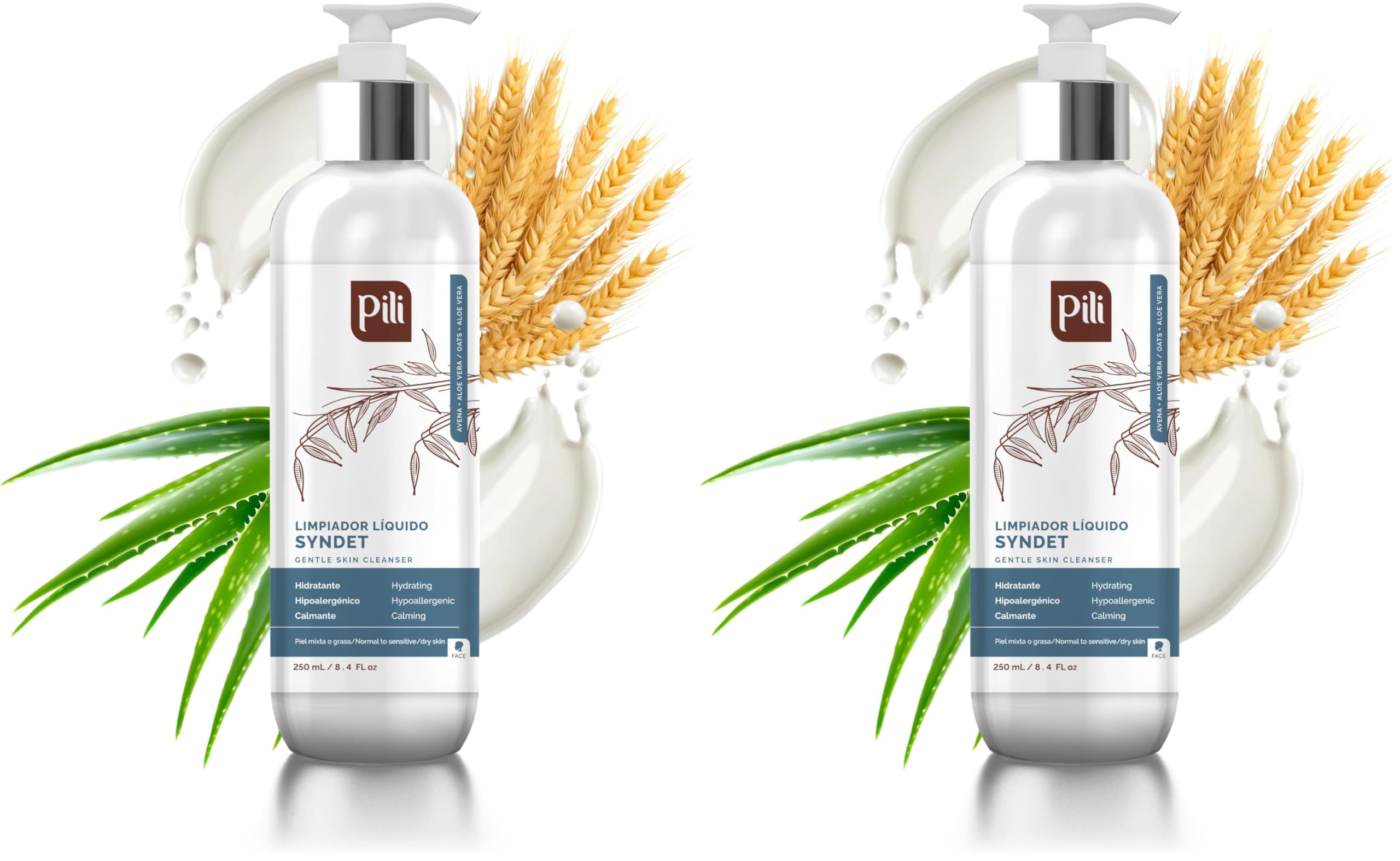 Pili Natural Syndet bottle front showing hypoallergenic cleanser for sensitive skin