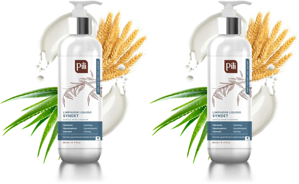 Pili Natural Syndet bottle front showing hypoallergenic cleanser for sensitive skin