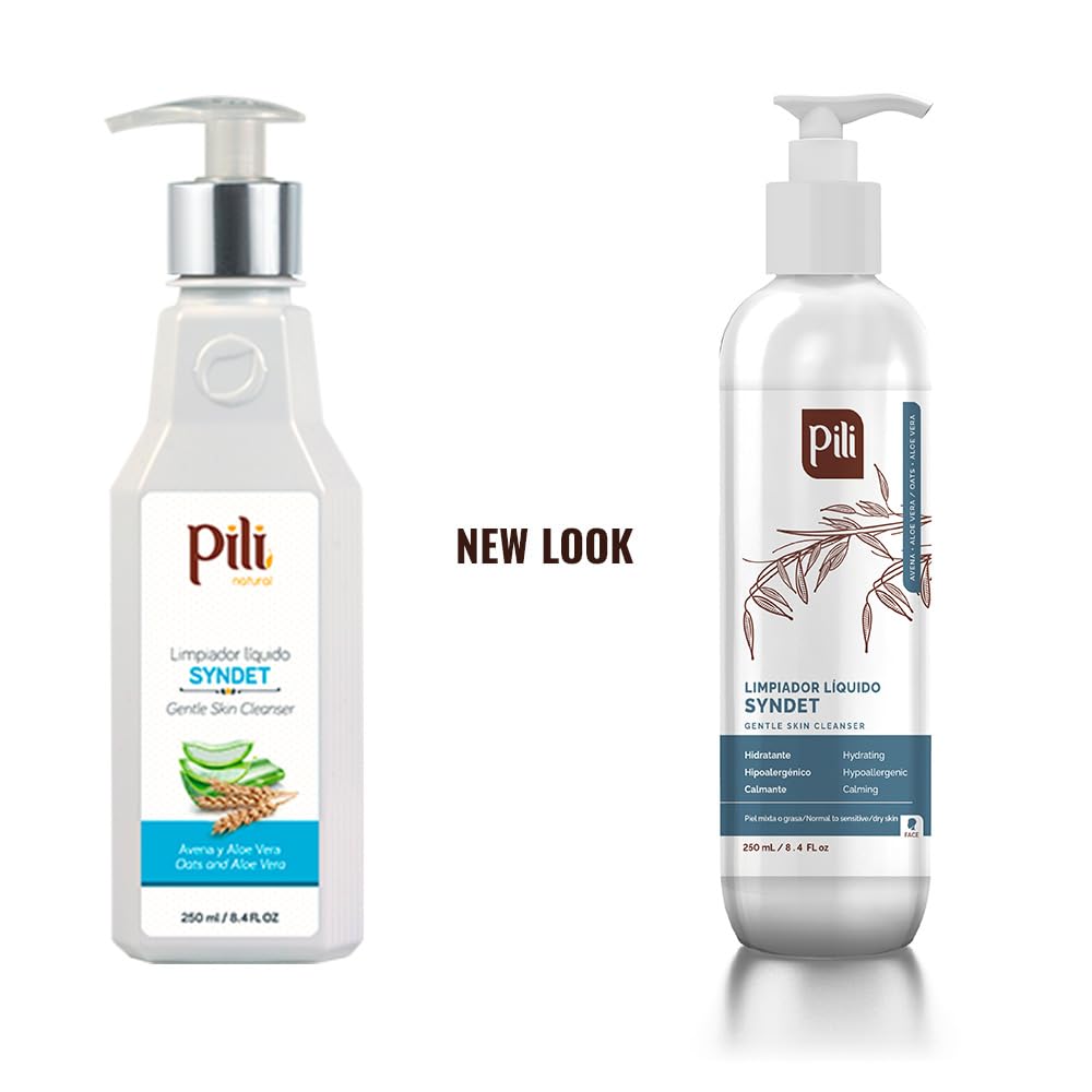 Pili Natural Syndet bottle pour demonstrates gentle daily cleansing for all skin types