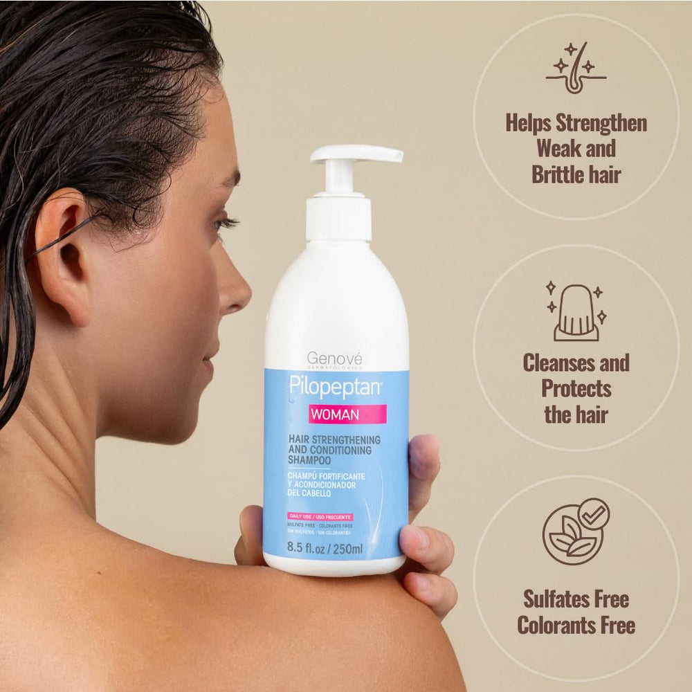 Pilopeptan Woman Shampoo close-up lather demonstrating gentle cleansing and softness.