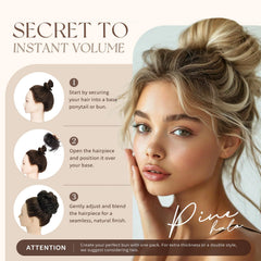 PineHalo wavy curly bun detail shows texture and fullness for a natural appearance.