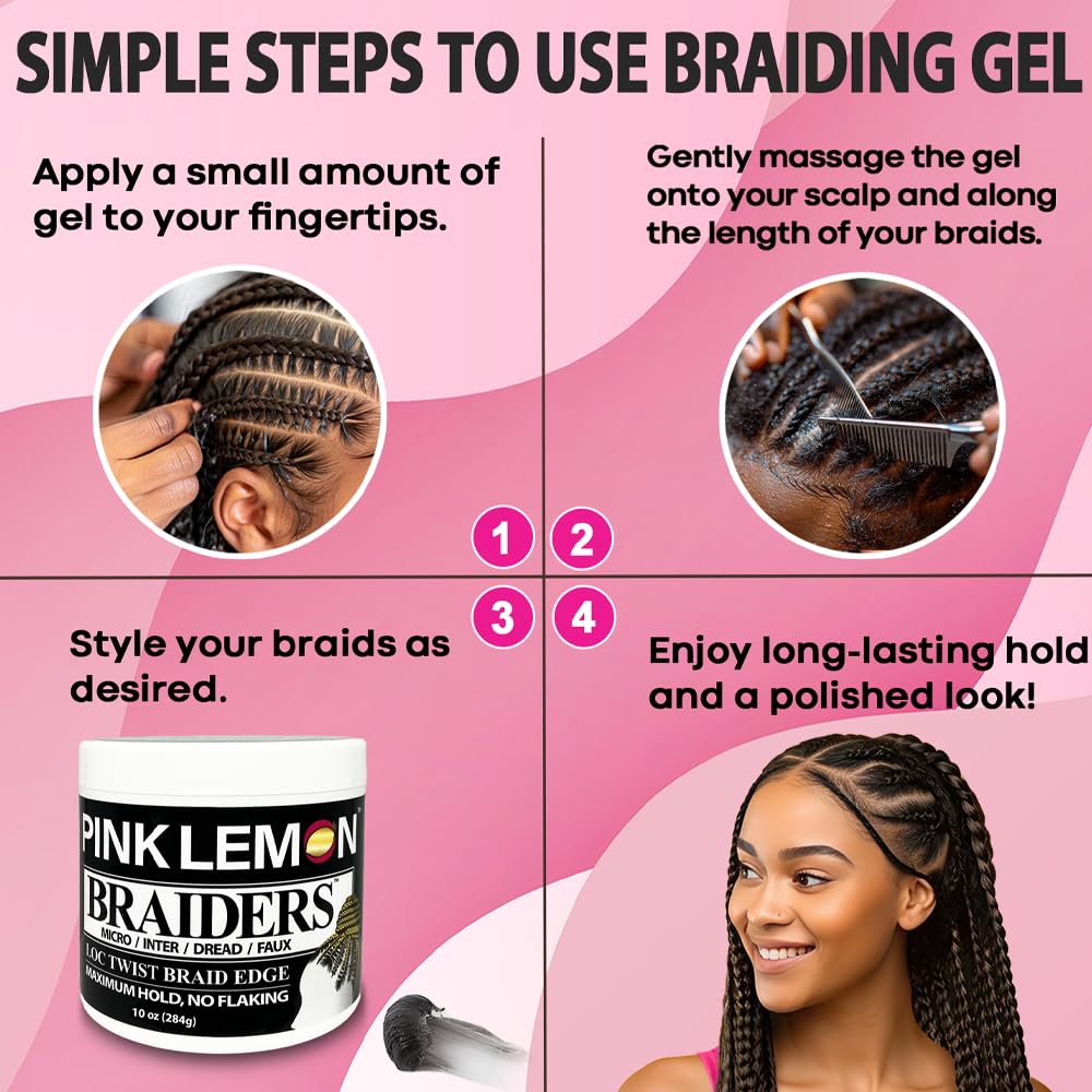PINK LEMON Braiding Gel on braids demonstrates long-lasting hold