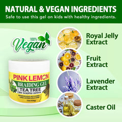 PINK LEMON Braiding Gel dries quickly for clean, neat braids