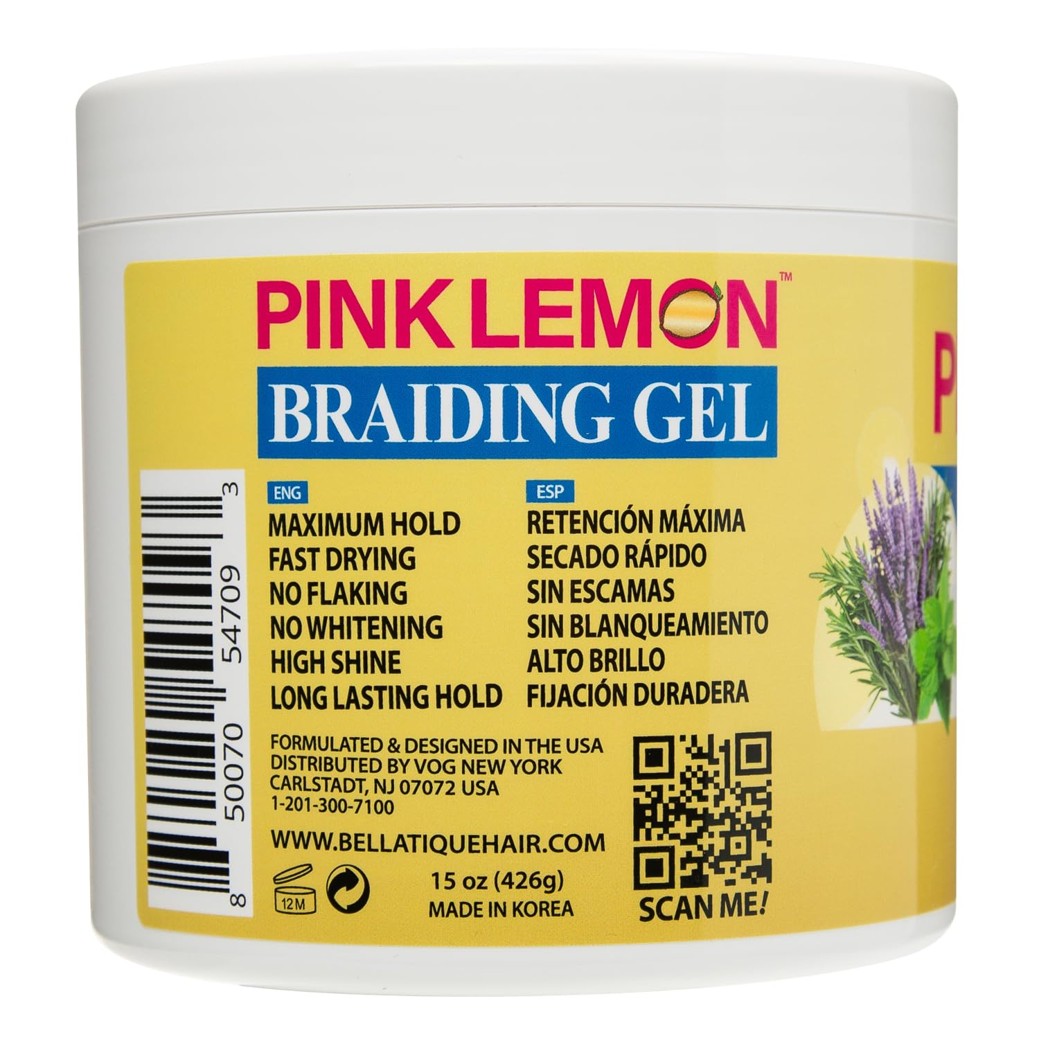 PINK LEMON Braiding Gel Peppermint suitable for all hair types.