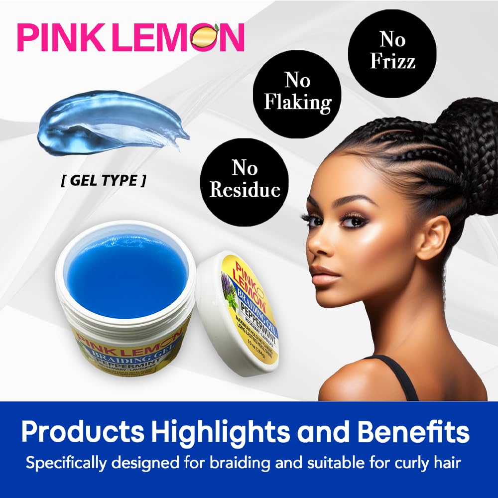 PINK LEMON Braiding Gel Peppermint applied on braids for sleek finish.