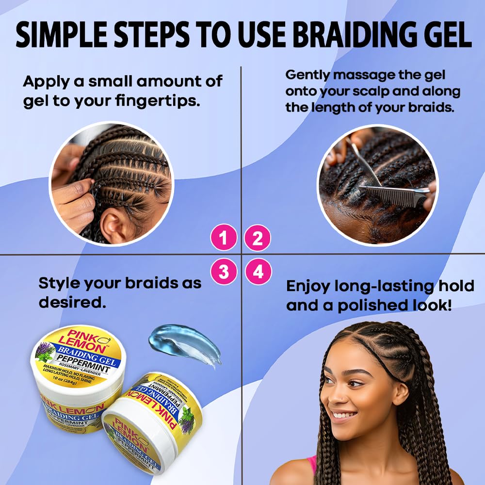 PINK LEMON Braiding Gel Peppermint with strong hold for defined braids.