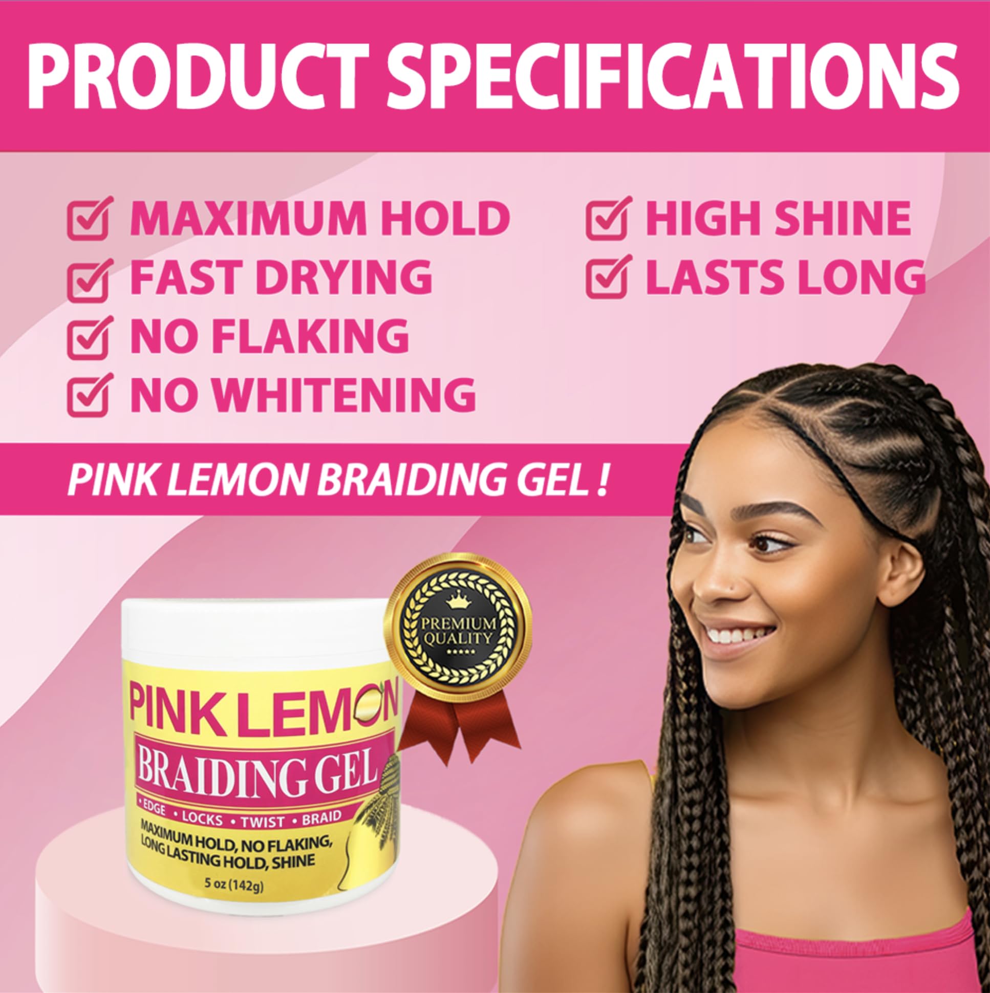 PINK LEMON Braiding Gel texture close-up shows smooth glide.