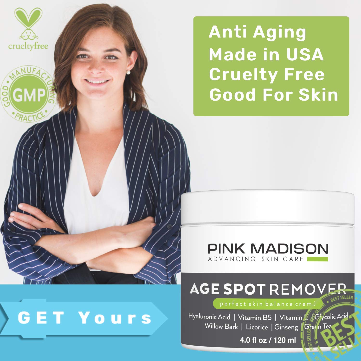 Pink Madison Dark Spot Corrector being applied to hands to address spots