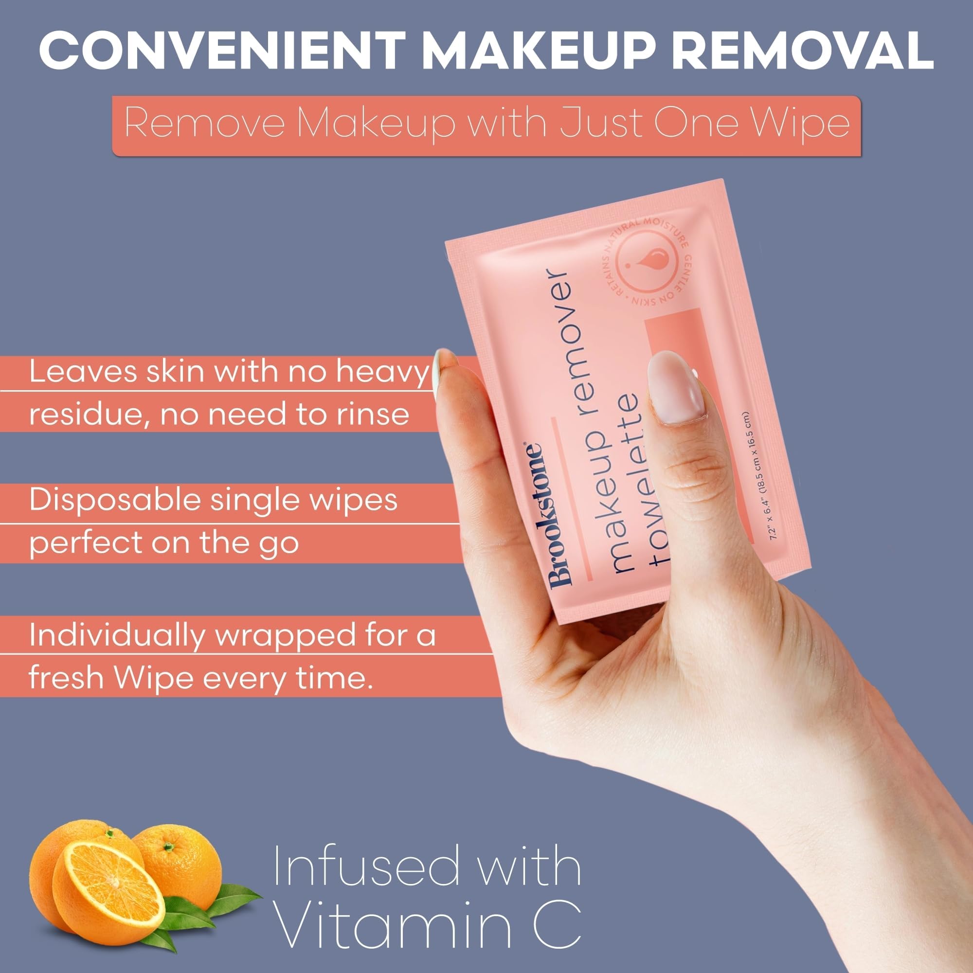 Pink Sky Brookstone individually wrapped wipes offer hygienic makeup removal on the go.
