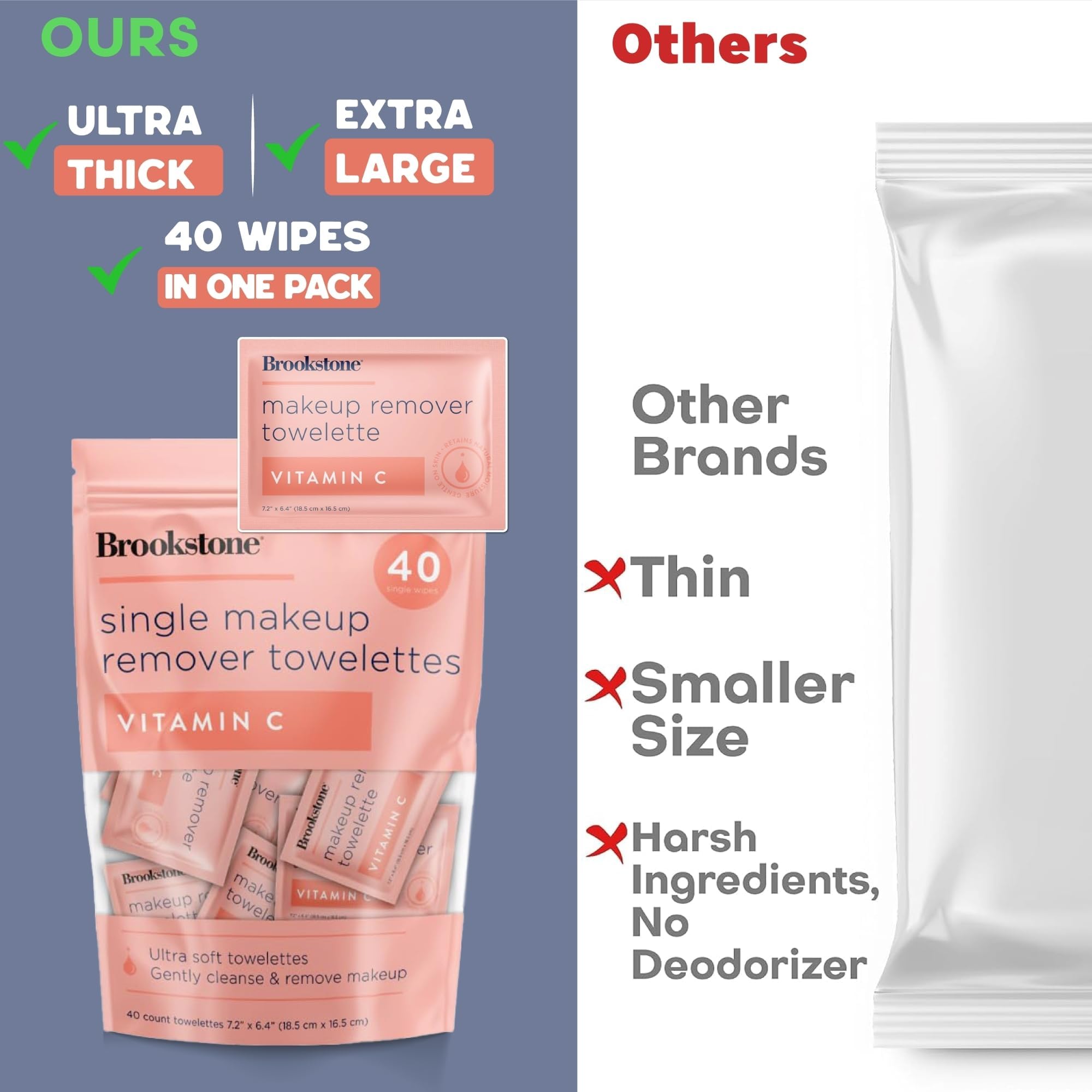 Pink Sky Brookstone travel-size wipes ideal for clean makeup removal while traveling.