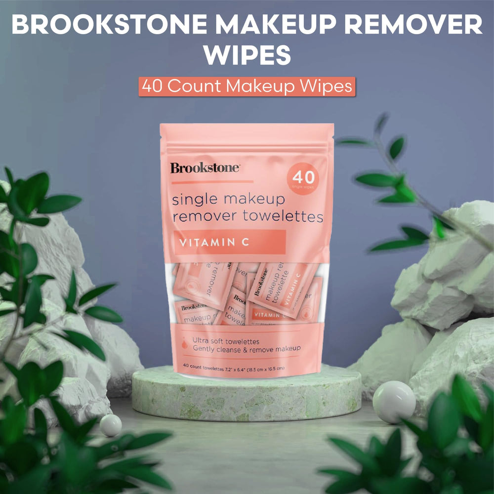 Pink Sky Brookstone vitamin C-infused wipes support a radiant, refreshed look after makeup.